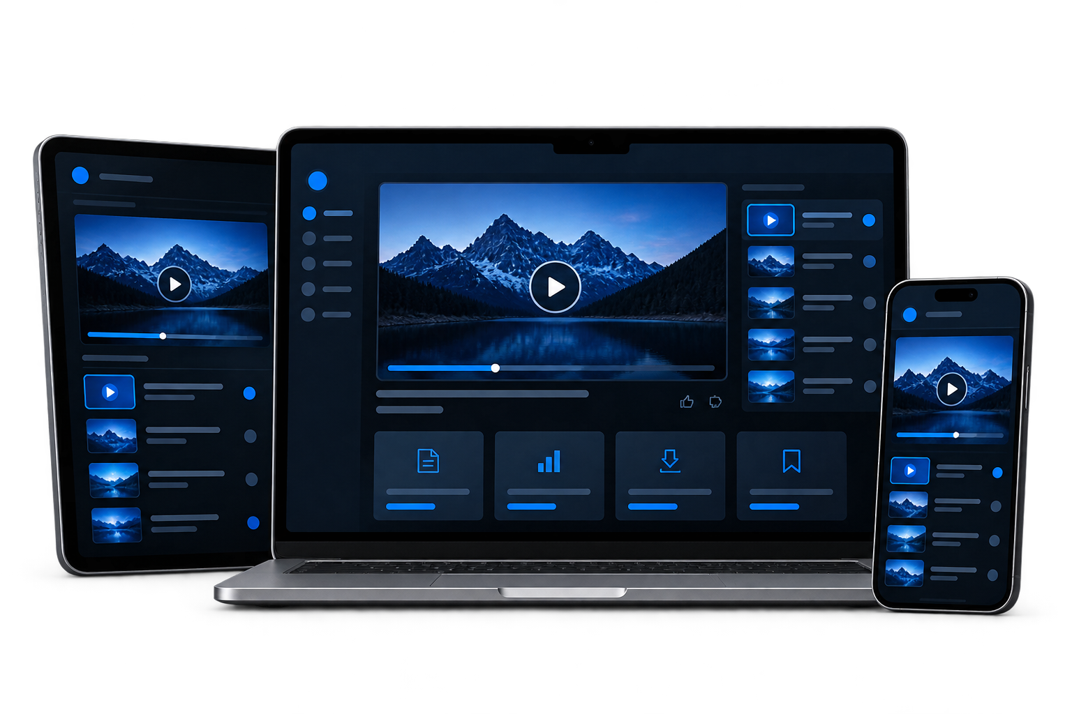 Mockup del curso en notebook, tablet y celular